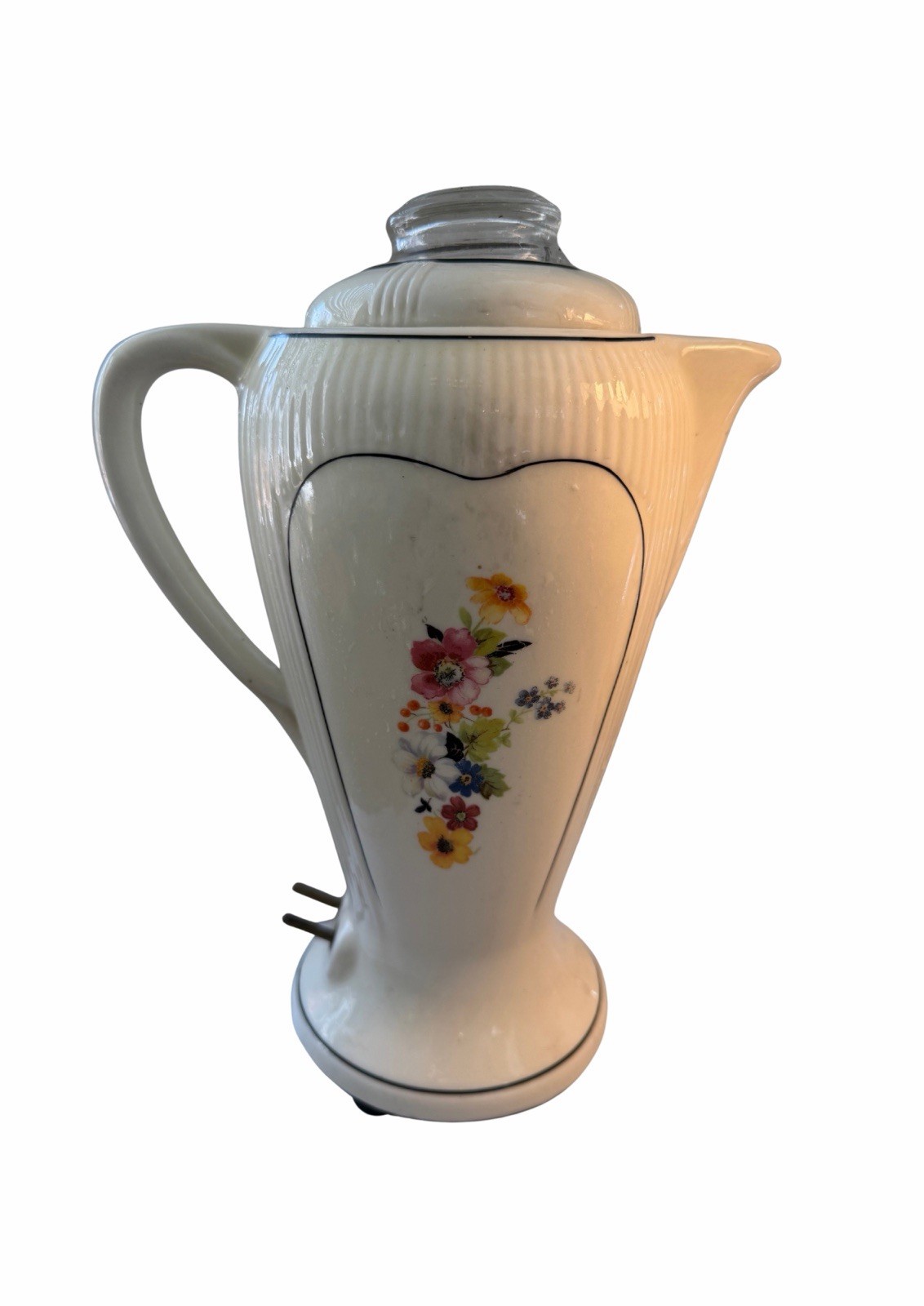 Vintage 1930s Porcelier Porcelain Electric Percolator Coffee Pot with Floral Des