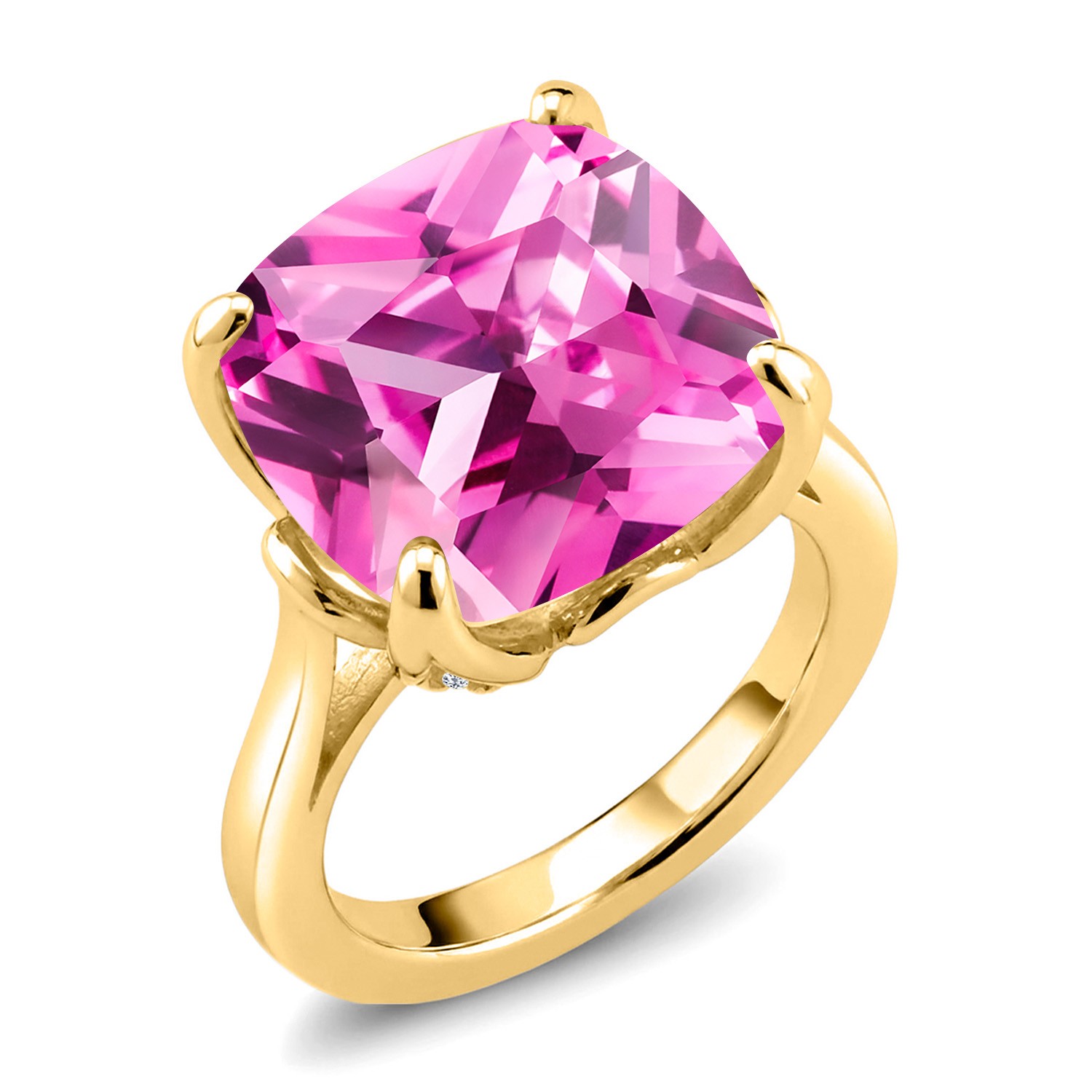 14.60 Ct Pink Created Sapphire White Topaz 18K Yellow Gold Plated Silver Ring