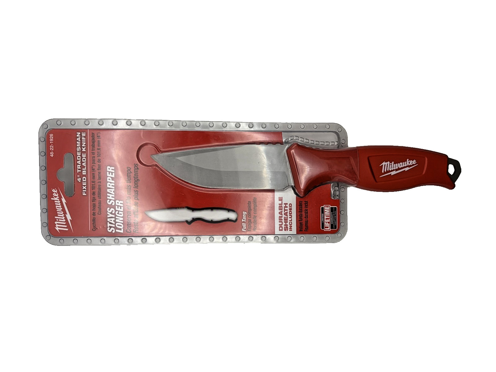 Milwaukee 48-22-1926 4" Tradesman Stainless Steel Fixed Blade Knife w/ Belt Clip