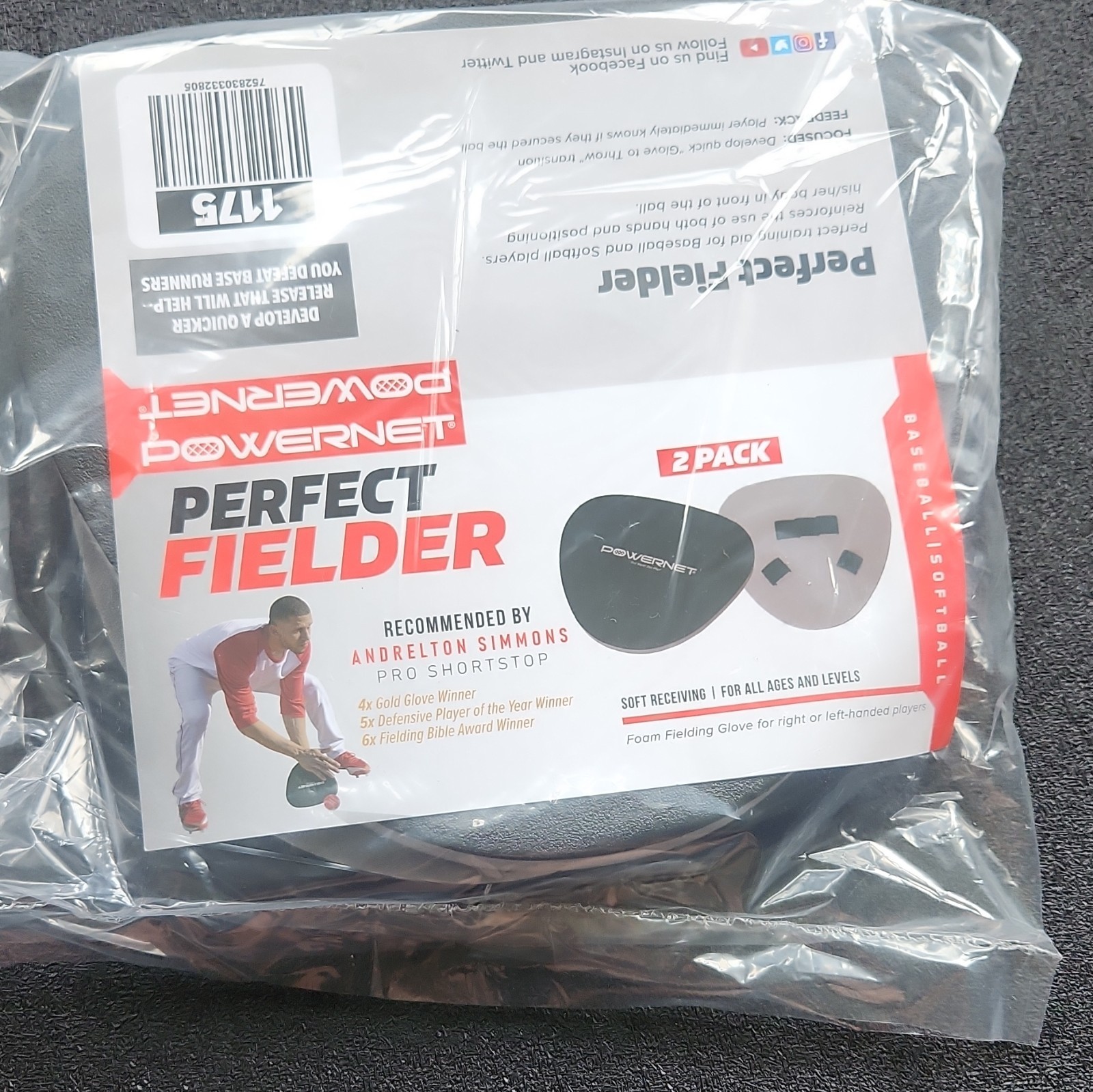 PowerNet Perfect Fielder Foam Fielding Glove Trainer 2-Pack Baseball Softball