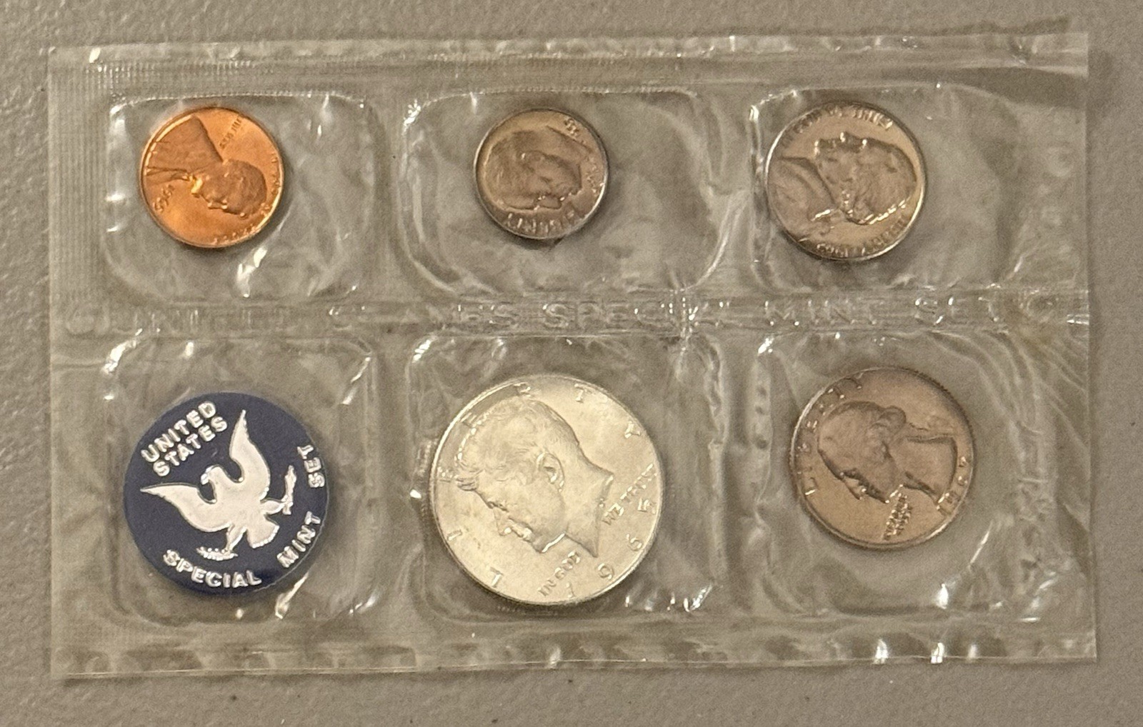 1965 SMS Special Mint Set 40% Silver Kennedy US Mint 5 Coins Cello Only