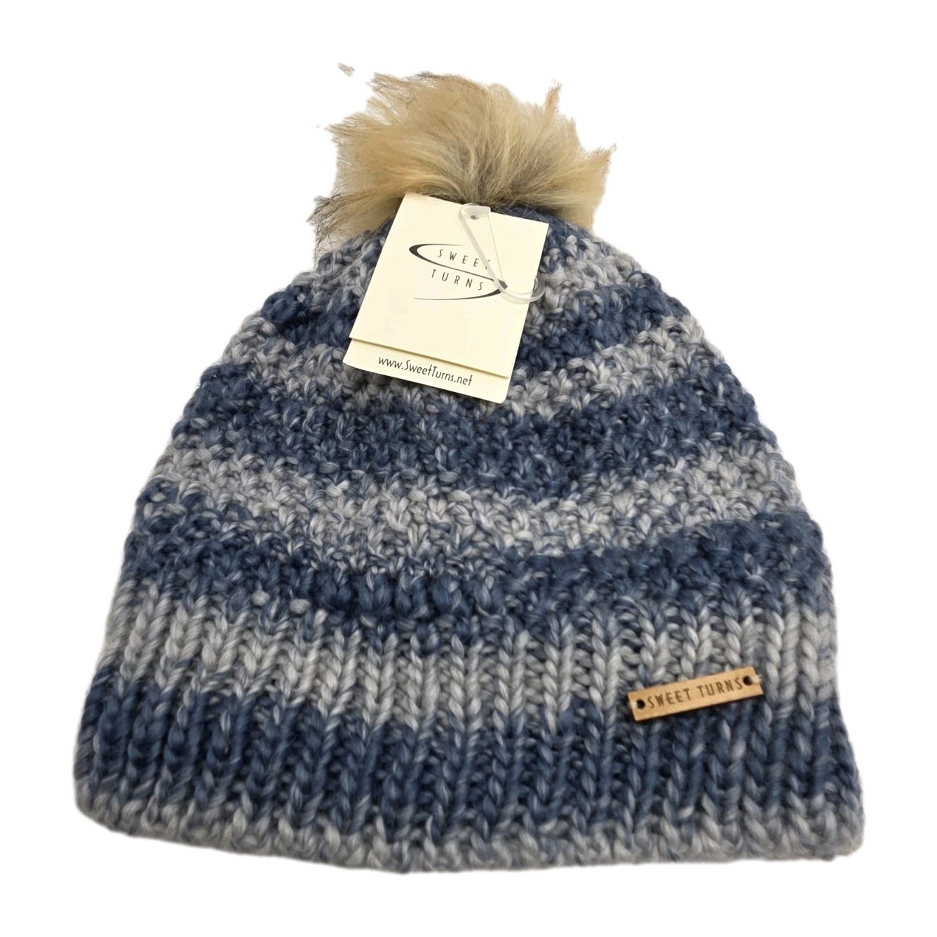 Women's Sweet Turns Knit Beanie with Faux Fur Pom Navy Blue - One Size NWT