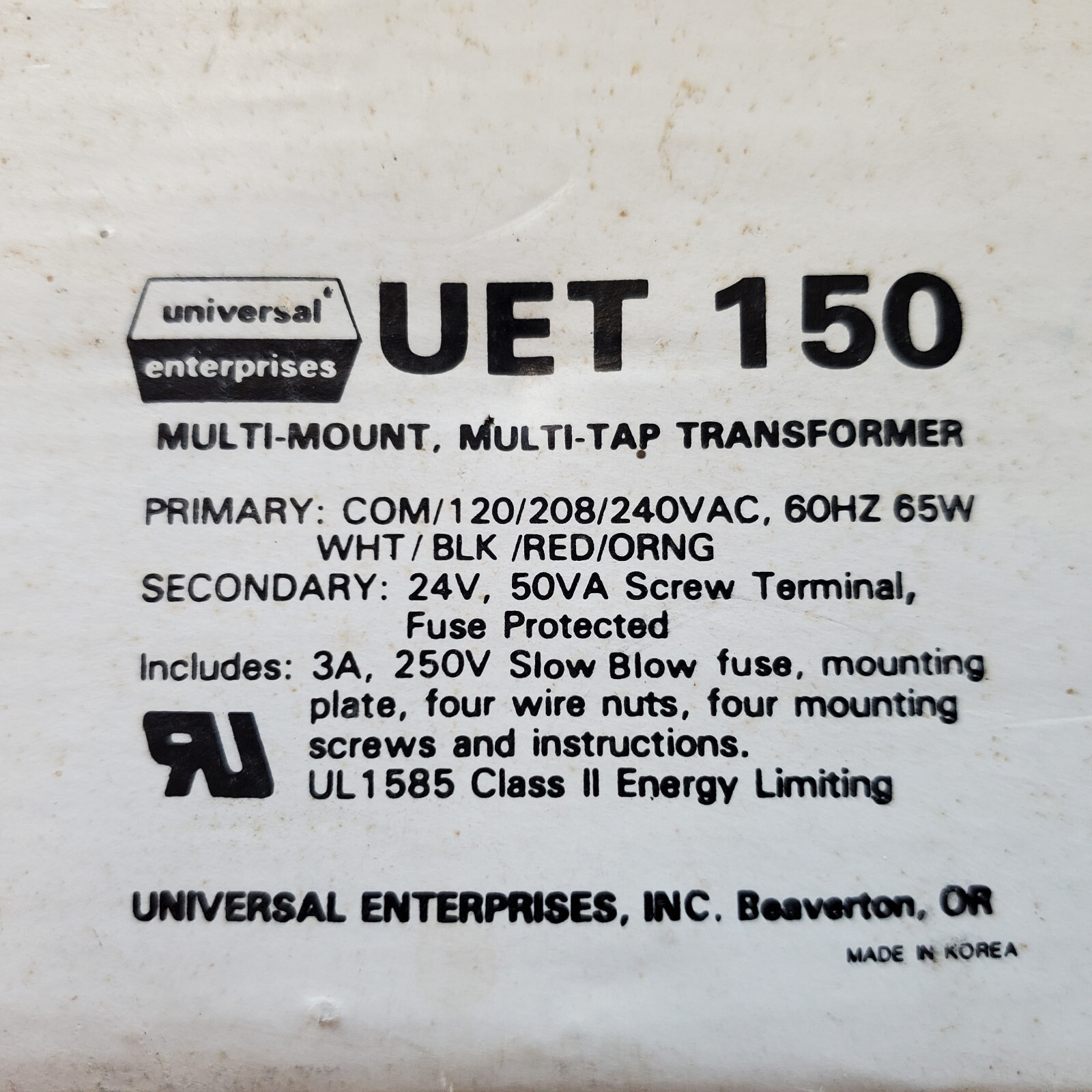 UNIVERSAL ENTERPRISES UET 150 MULTI-TAP TRANSFORMER NEW IN BOX