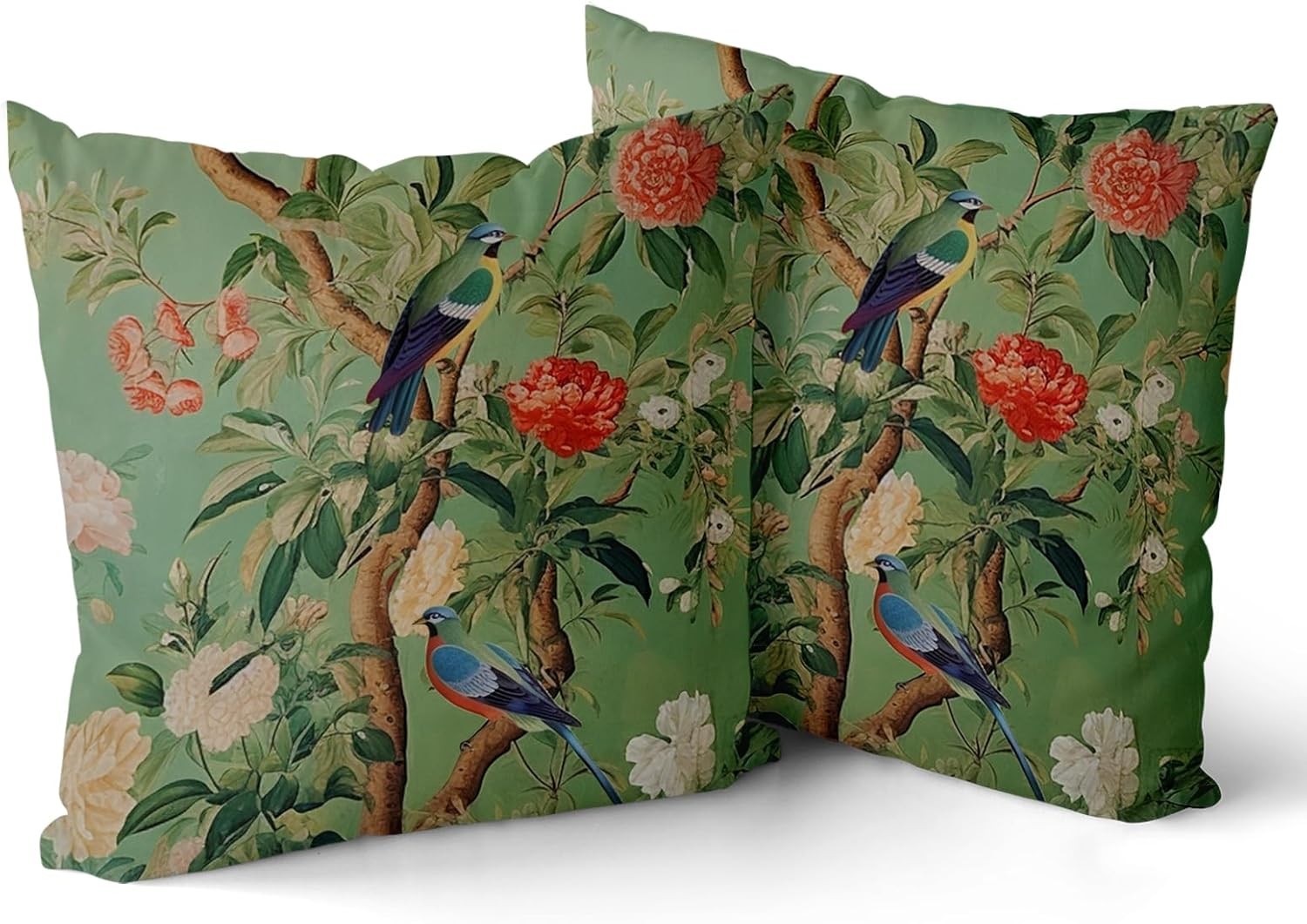Green Chinoiserie Pillow Cover18x18Inch Vintage Bird Flower Throw Pillow Covers
