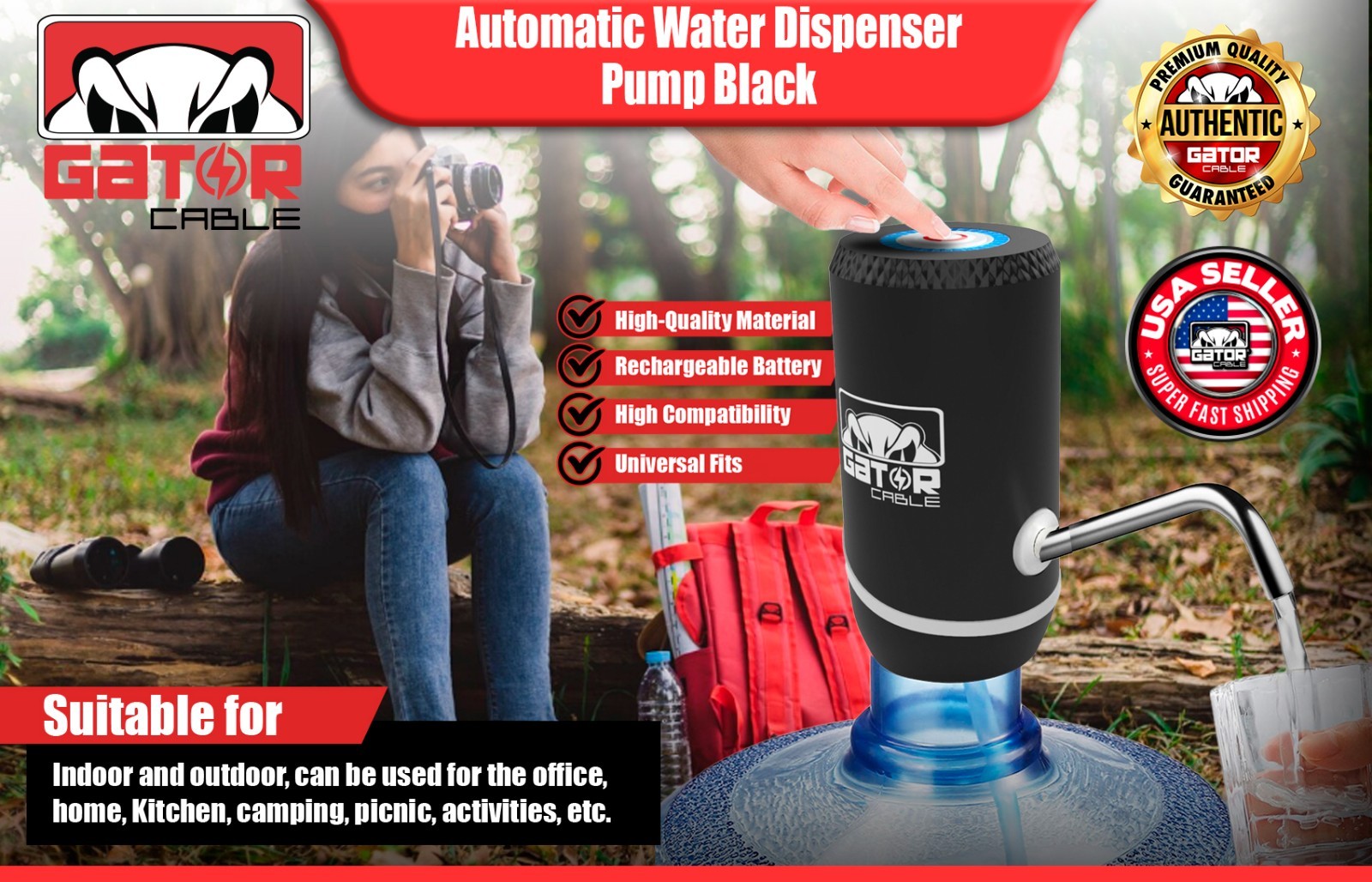 Water Bottle Pump Dispenser Automatic Switch Electric 5 Gallon USB Rechargeable