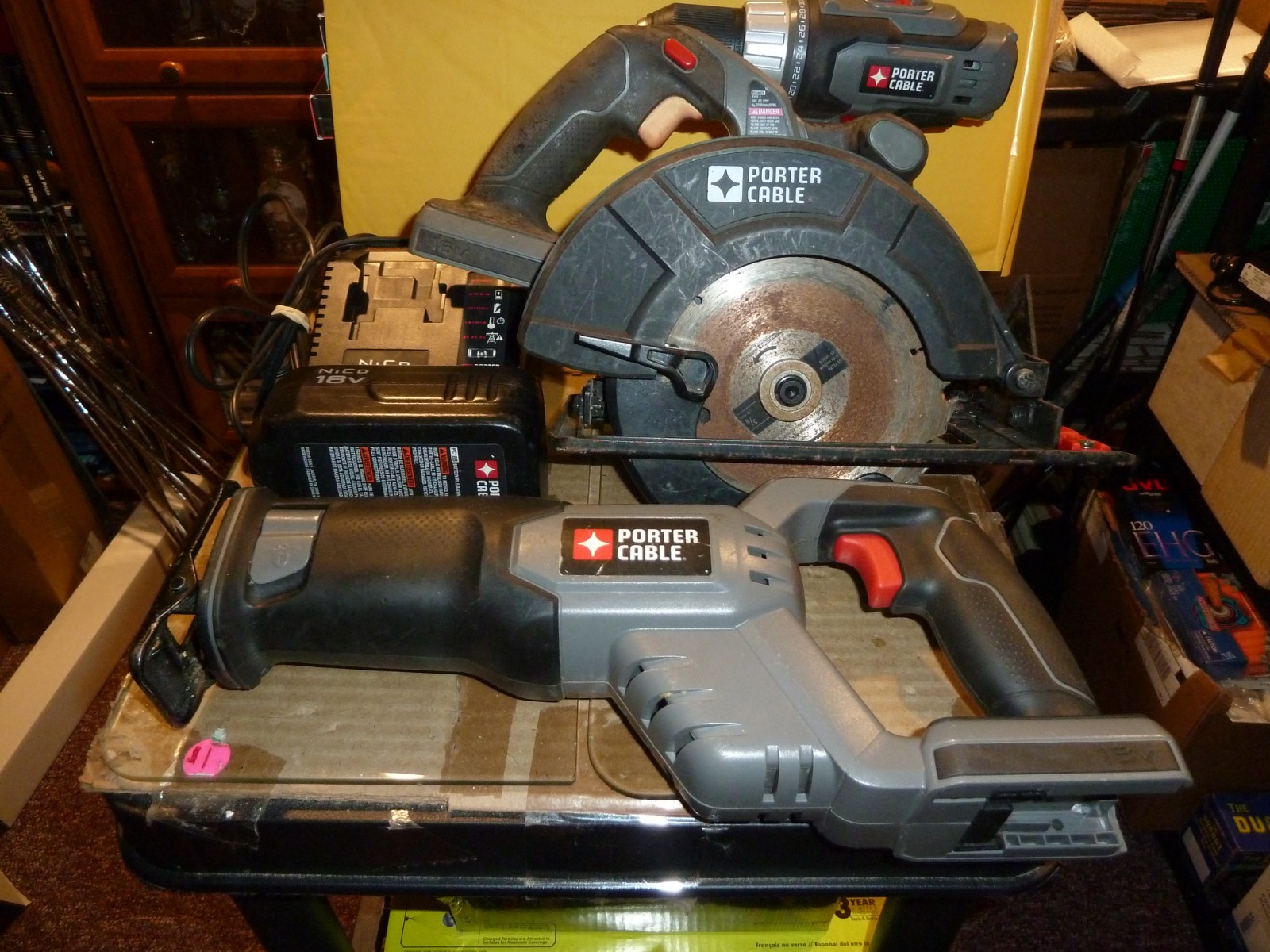 Lot of 3 PORTER CABLE 18V POWER TOOLS ALONG WITH BATTERY, CHARGER,