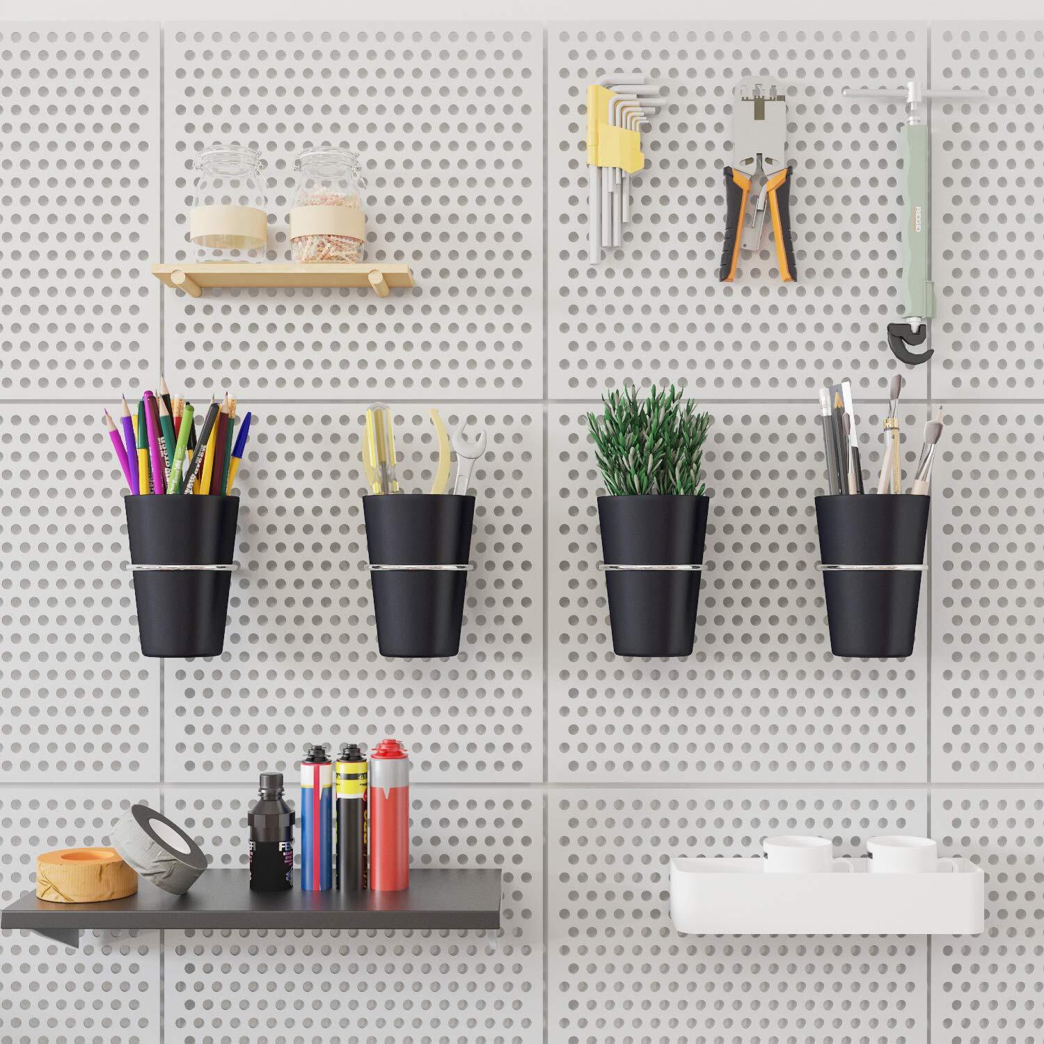 Kuhome 6 Sets Pegboard Hooks with Pegboard Cups, Ring Style Pegboard Bins with