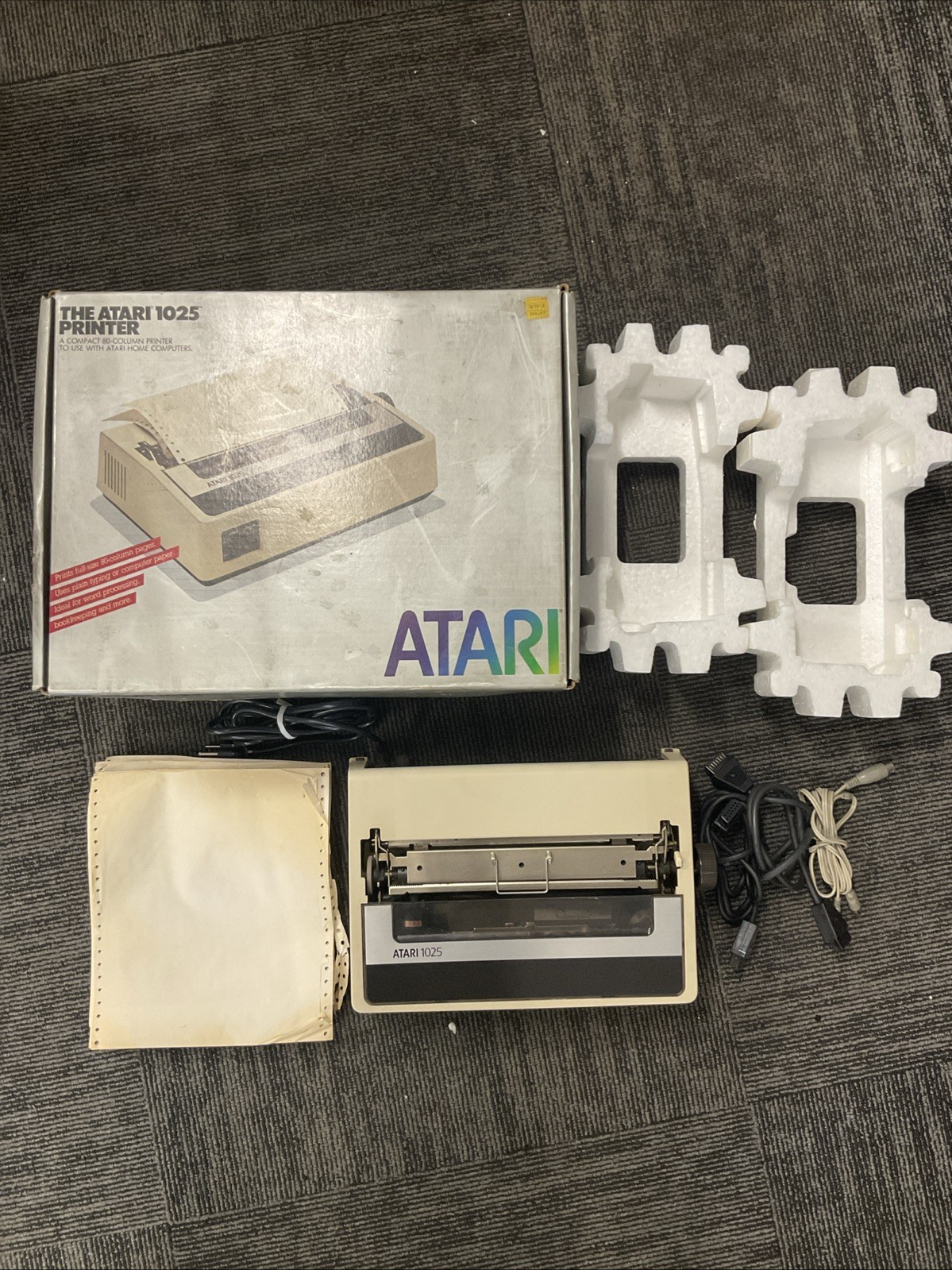 Atari 1025 Printer - In Box - Power On - Untested -  Cables - Matching Serials