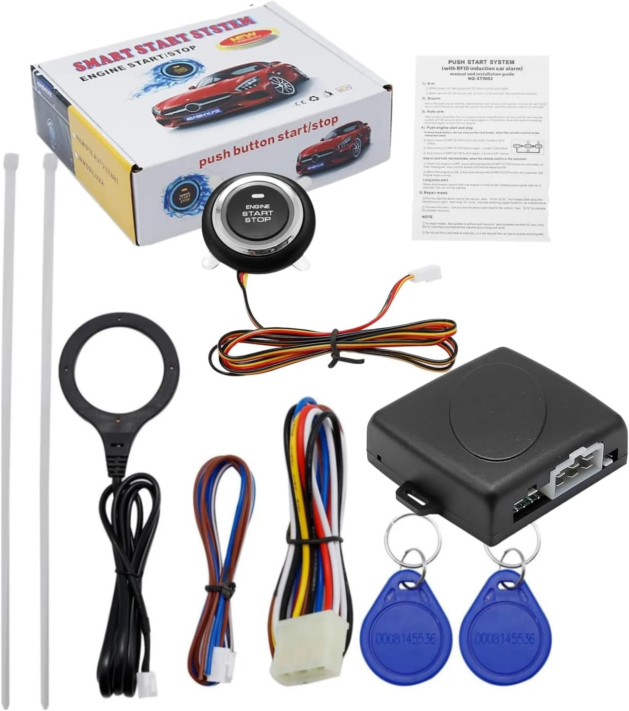Push to Start Ignition Kit Smart RFID Push Button Engine Starter Kit, Keyless En