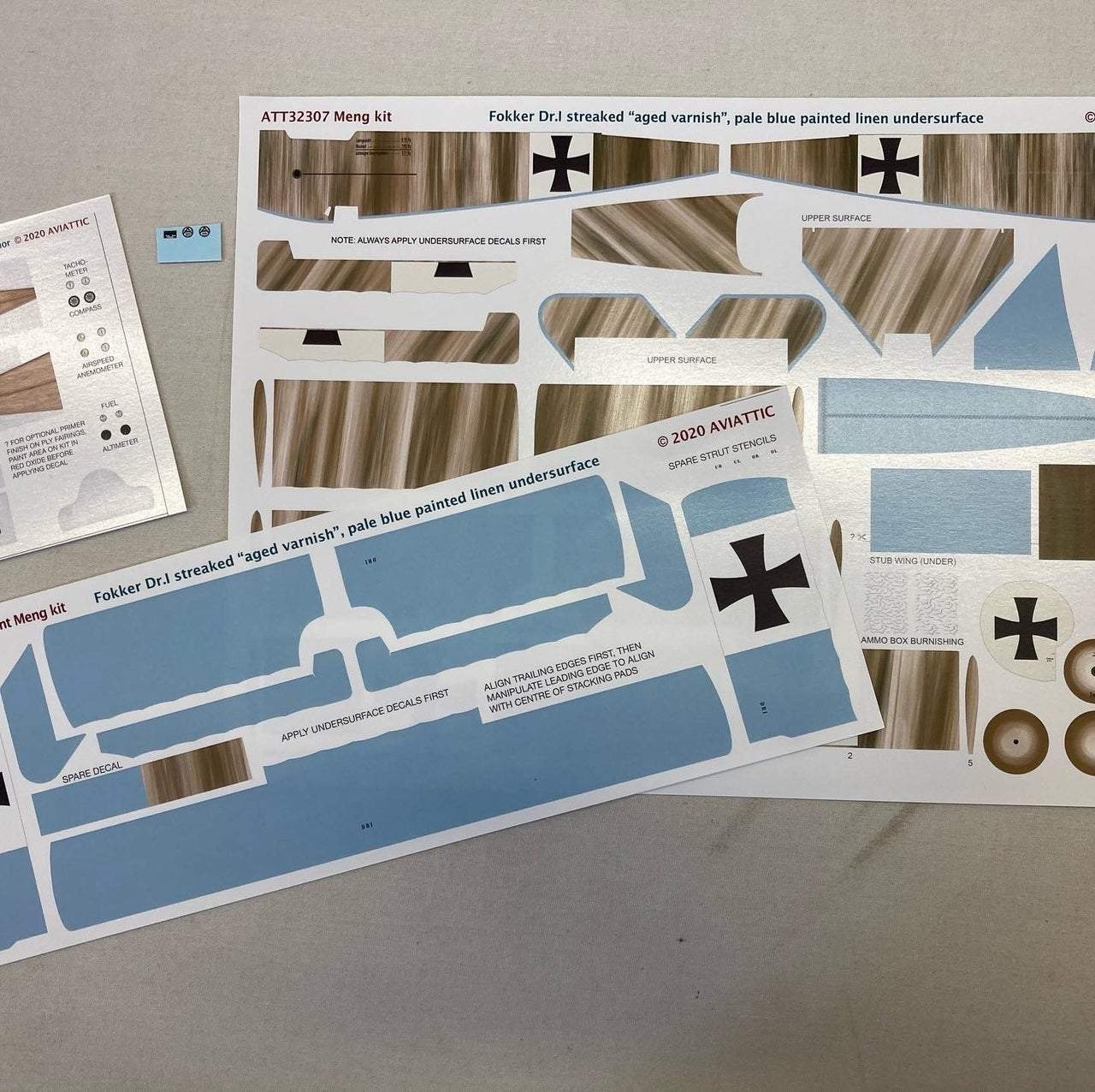 Aviattic 1/32 decals ATT32307 Fokker Dr.I streaked camo aged varnish for Meng