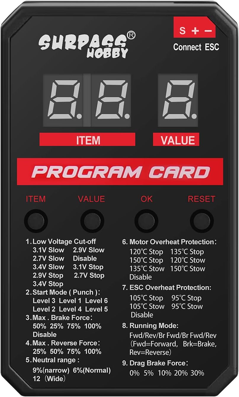 Surpass Hobby ESC Programming Card RC Car Electronic Speed Controller LED Progra