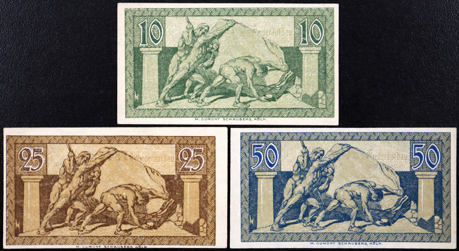 BONN 1920 "Nude Men Pushing a Boulder" Complete Set German Notgeld