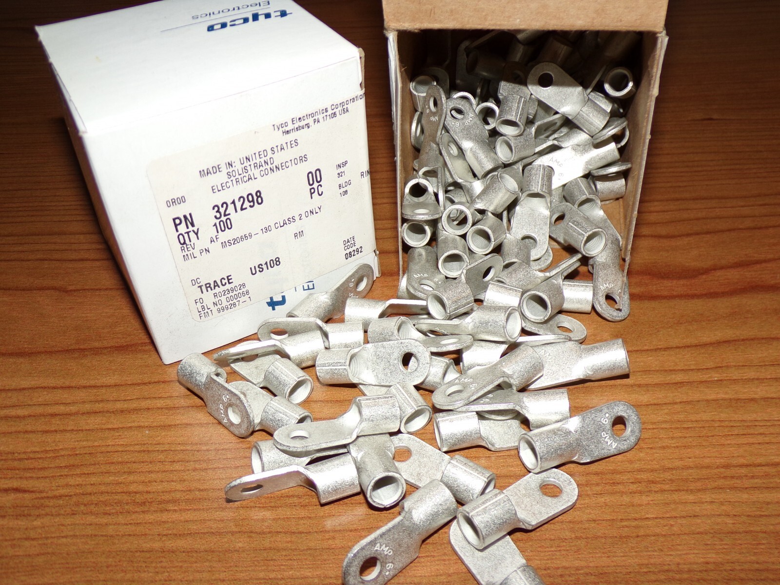 NEW AMP Ring Crimp Terminals 6 AWG, 321298 Solistrand (BOX of 100)