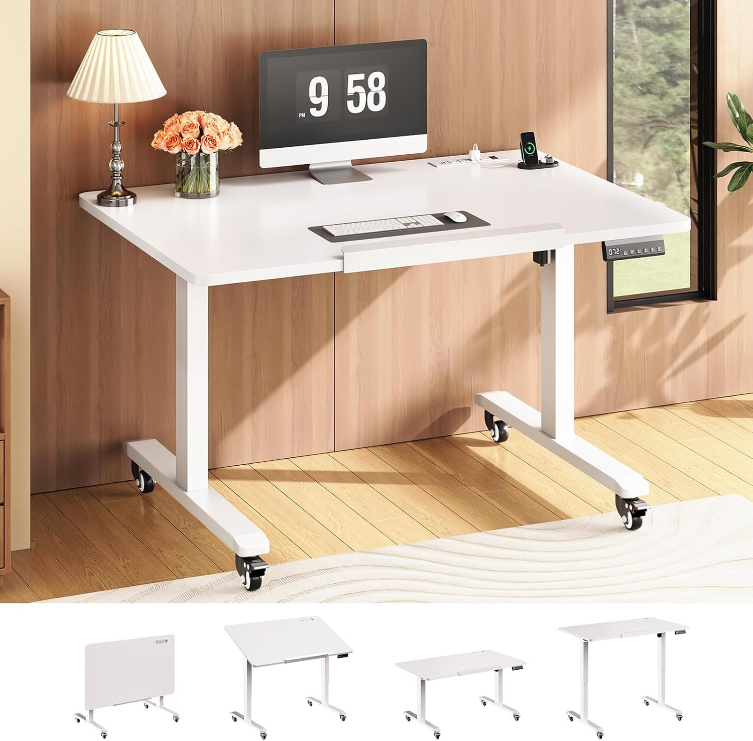 31.5 Inches Electric Standing Desk, 180° Tiltable Mobile Rising | Computer Desk