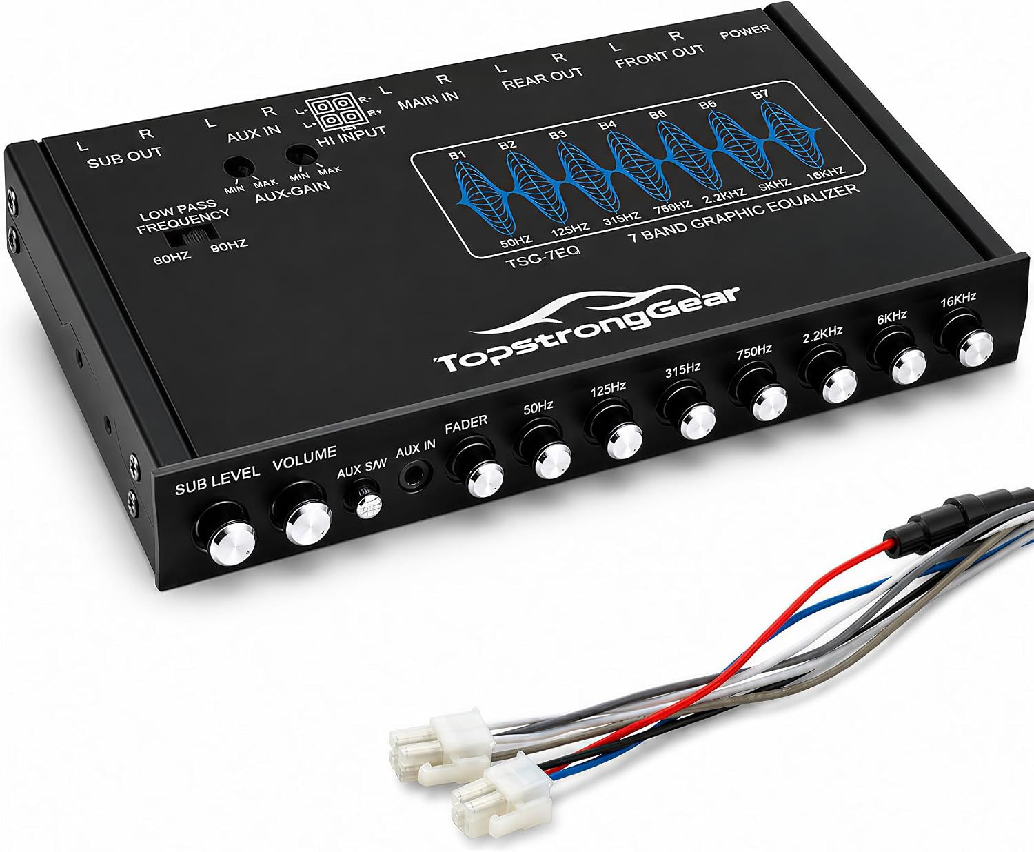 TSG7EQ 7-Band Car Audio Graphic Equalizer with Front 3.5Mm Aux