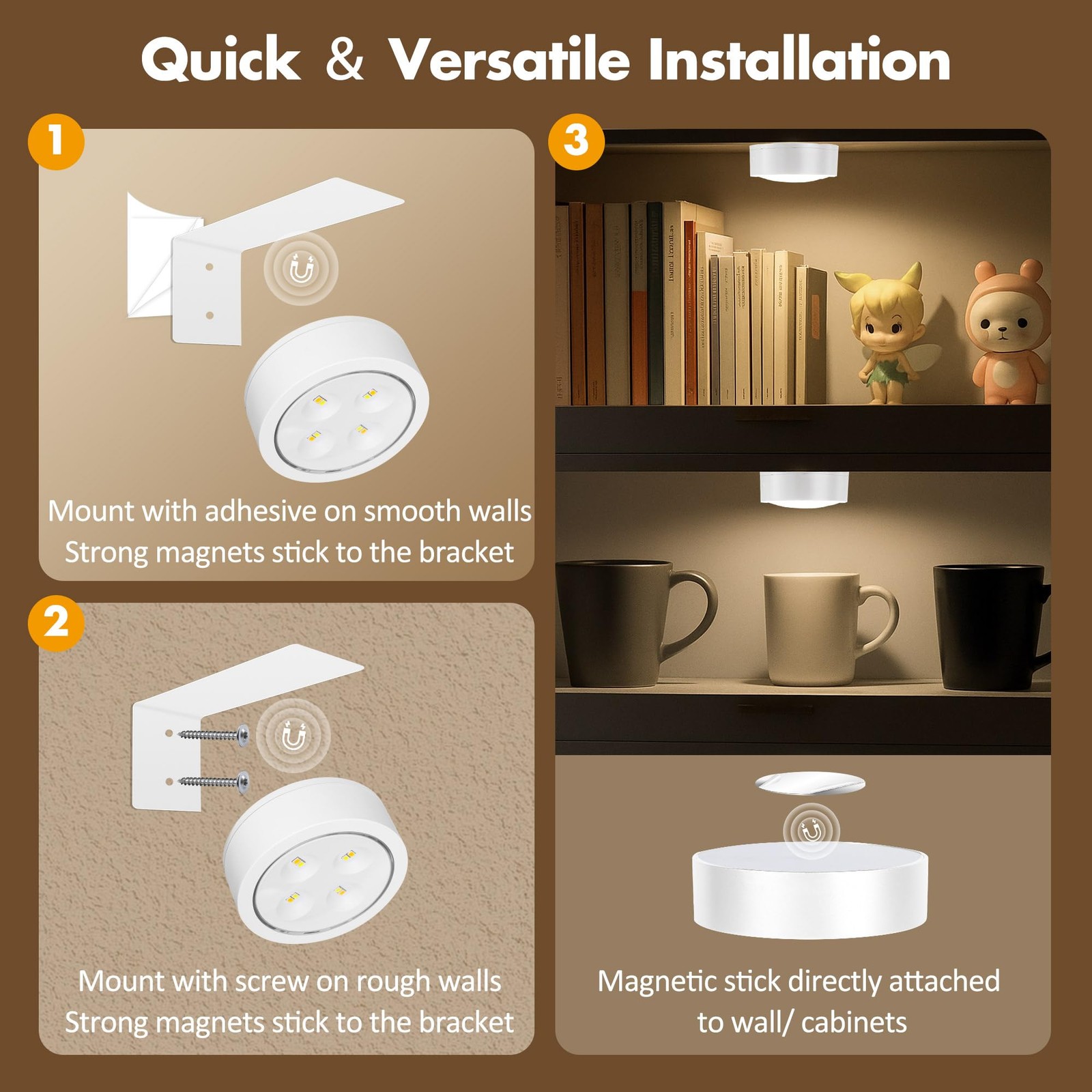 3Pcs Picture Light Battery Operated, Wireless 3 Pack, White, Operated