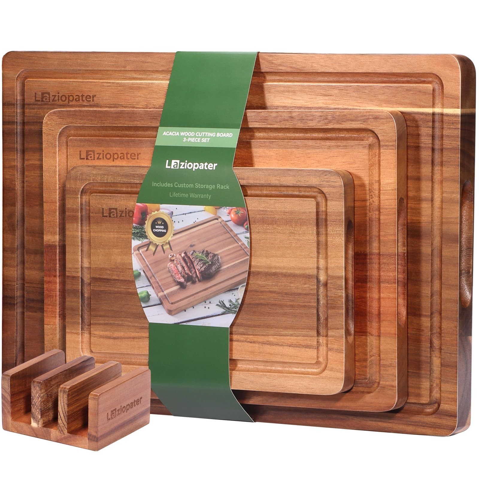 Wood Cutting Board Set, 3-Piece Rectangular Boards for Kitchen, 18x12x0.75 In...