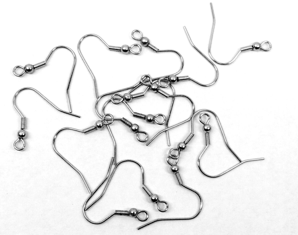 100 Stainless Steel French Hooks EarWires w/ Bead Coil  + Open Loop 24mm post