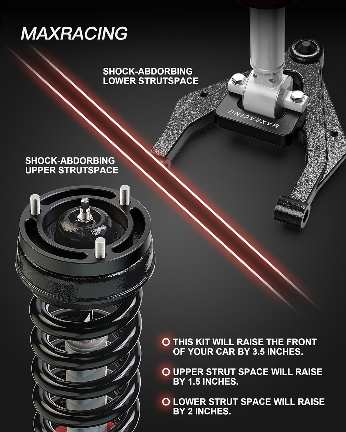 Maxracing 3.5" Front Leveling Kit Upper+Lower Strut Lift Spacers Compatible w...