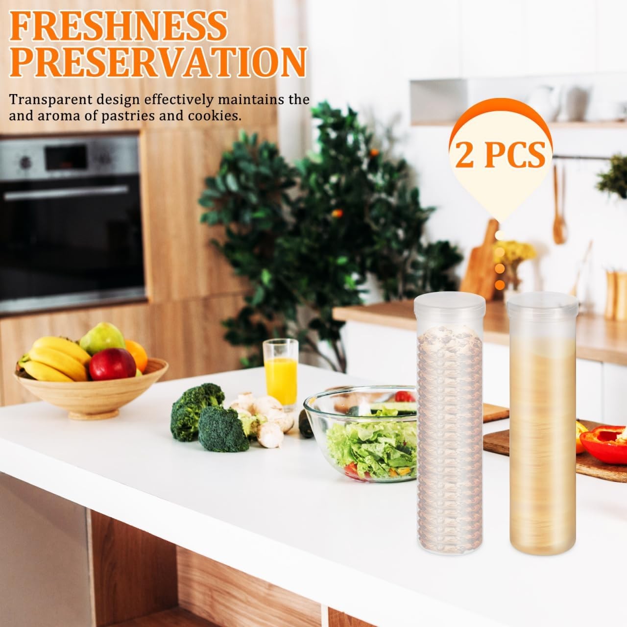2Pcs Clear Cylinder Cookie Containers Airtight Cookie Holder Stora Box