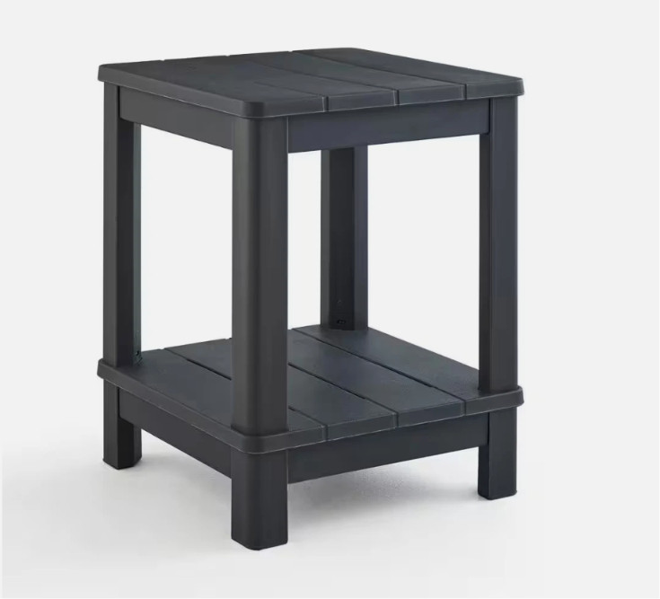 Outdoor Patio Side Table 2-Tier Storage Square Resin Graphite Gray Weatherproof