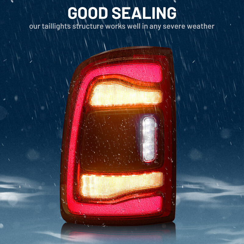 Pair For 2019-2024 Dodge RAM 2500 3500 Red Bezel LED Tail Lights w/ Blind Spot