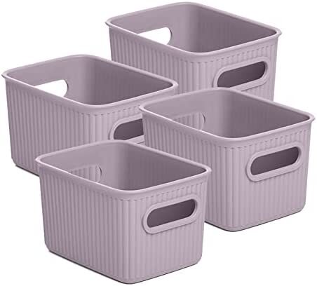 Superio 1.5 L Mini Ribbed Storage Bin- Plastic Storage Basket (Lilac, 4 Pack)