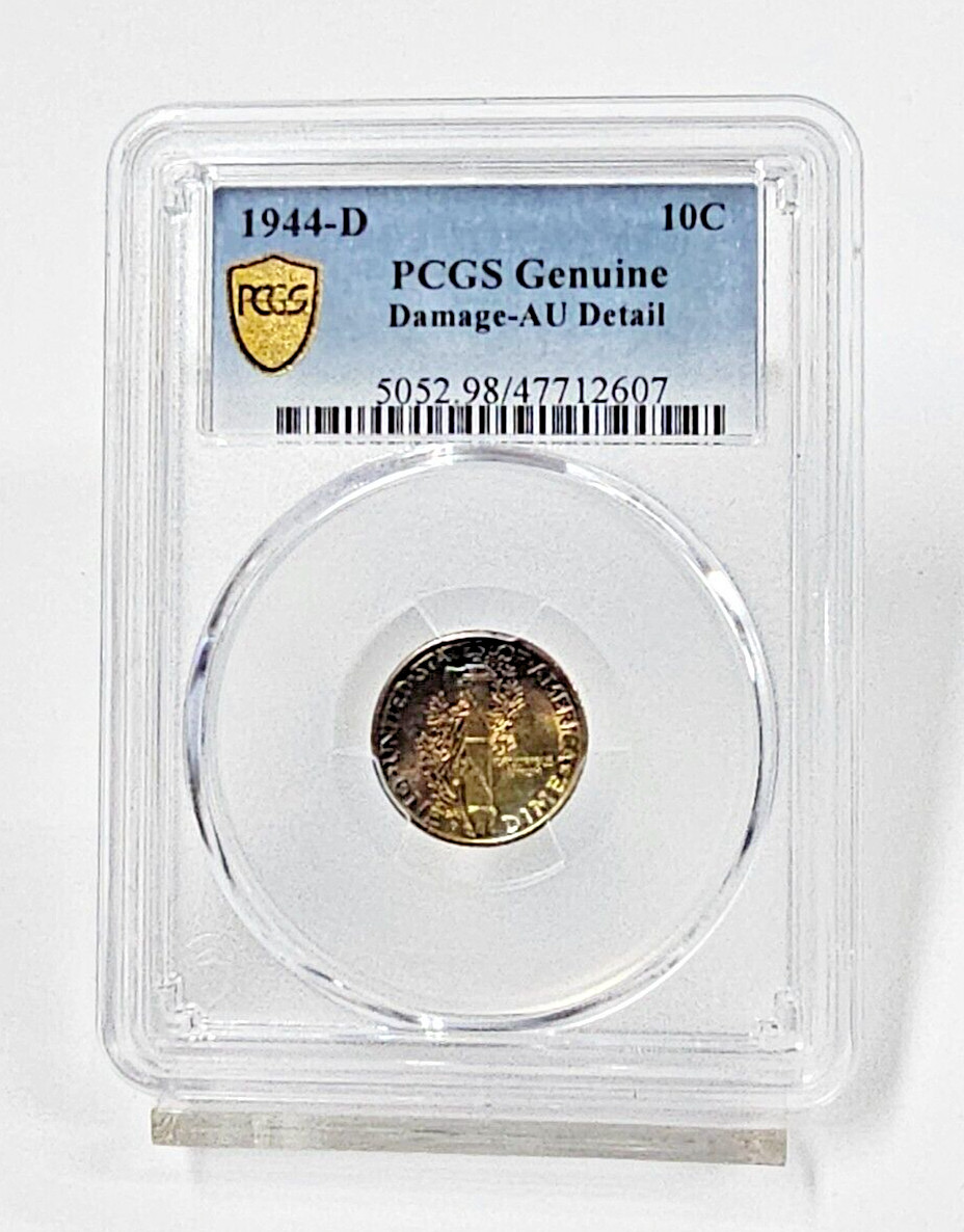 1944- Denver Mercury Dime Toned PCGS Damage-AU Detail