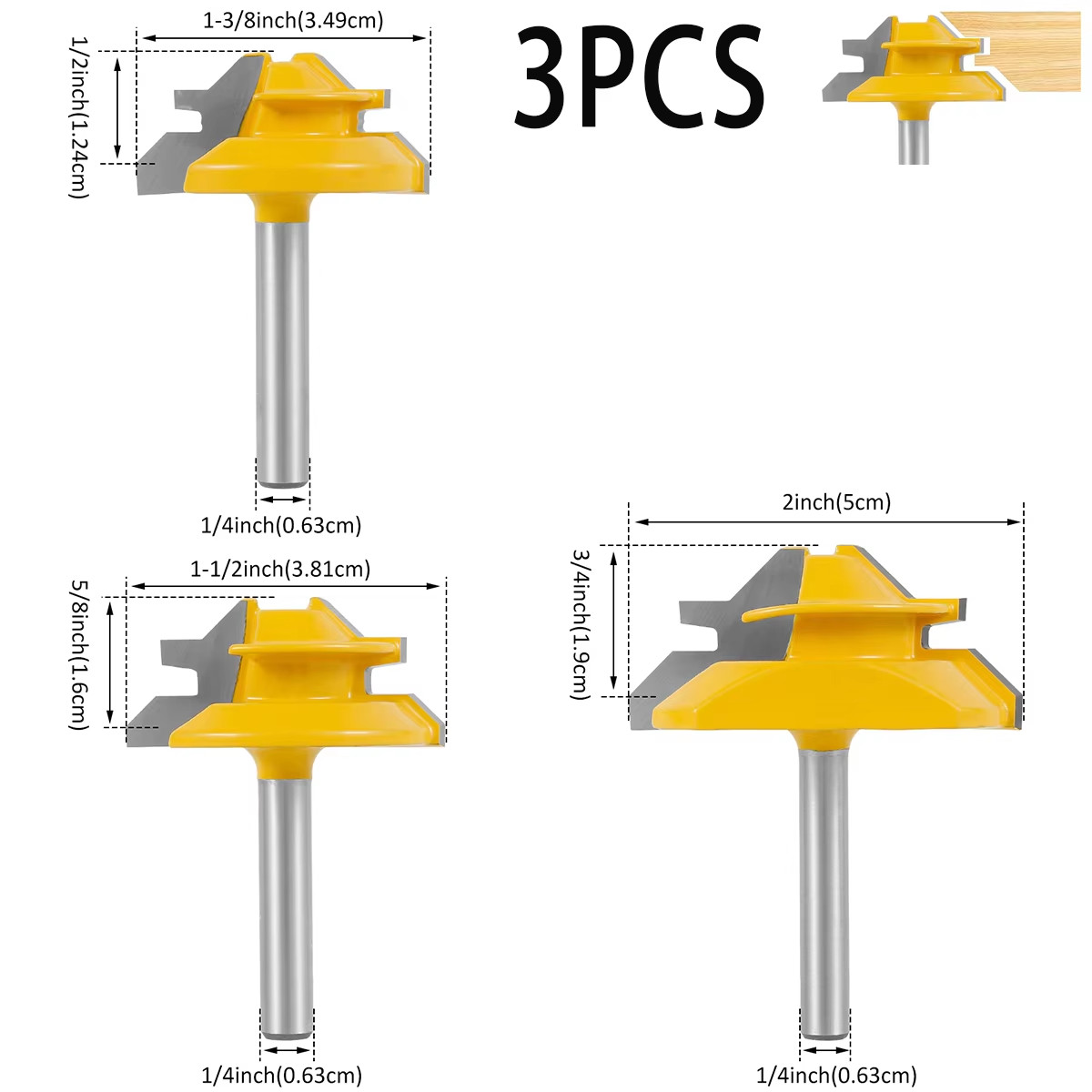 45 Degree Lock Miter Router Bit Set 1/4" Shank 1/2" 5/8" 3/4" Cutting Height