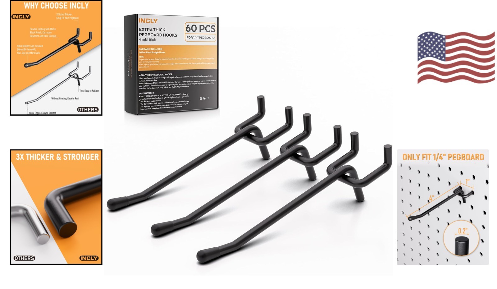 4-Inch Black Pegboard Hooks - 60 Pack for Maximum Storage Efficiency