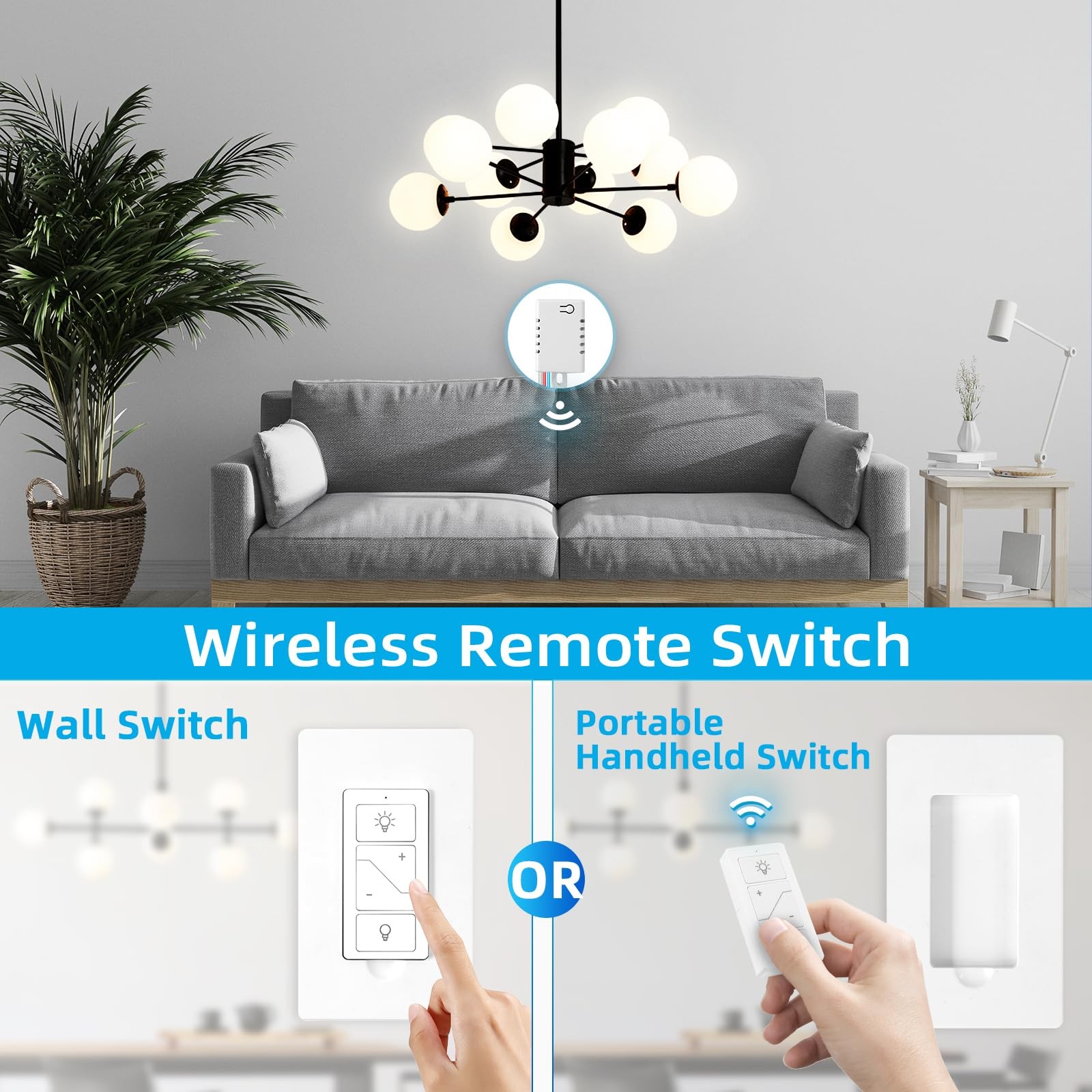 Wireless Dimmer Switch, Remote Light Switch and 1 & 1 receiver, White