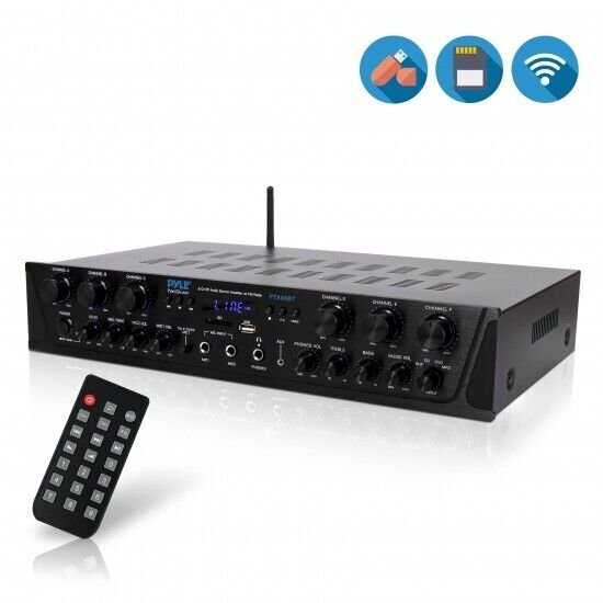 Pyle PTA66BT Bluetooth Home Audio 600 Watt 6 Channel Amplifier Stereo Receiver