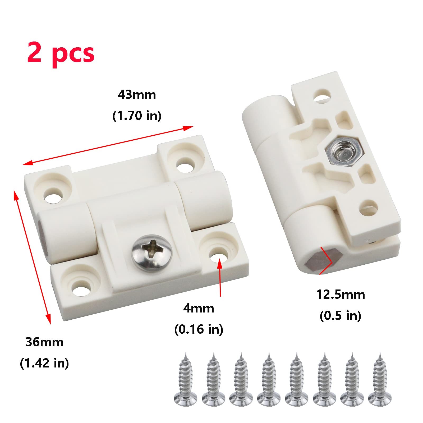 2 PCS 43x36mm Plastic Adjustable Torque Position Hinge E61030120 White