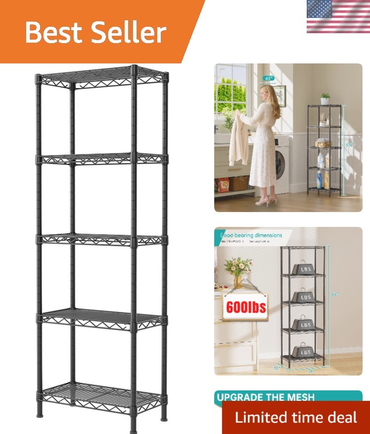 Space Saving 5-Tier Wire Shelving - Organize Kitchen, Bathroom & Closet Spaces