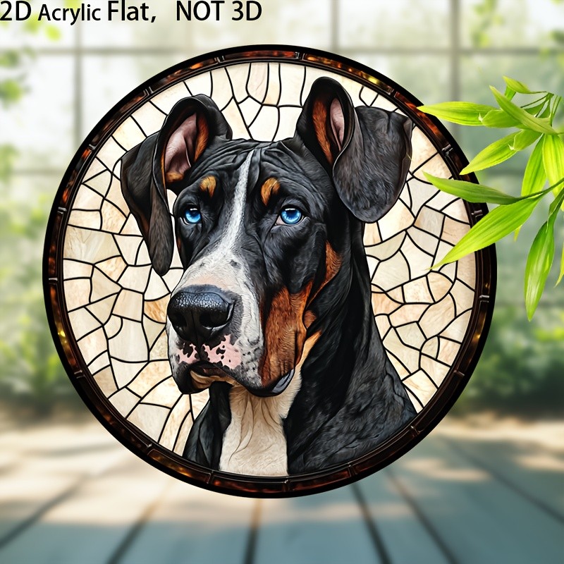 Handsome Black Tan Great Dane Dog Bright Acrylic Suncatcher Window Decoration