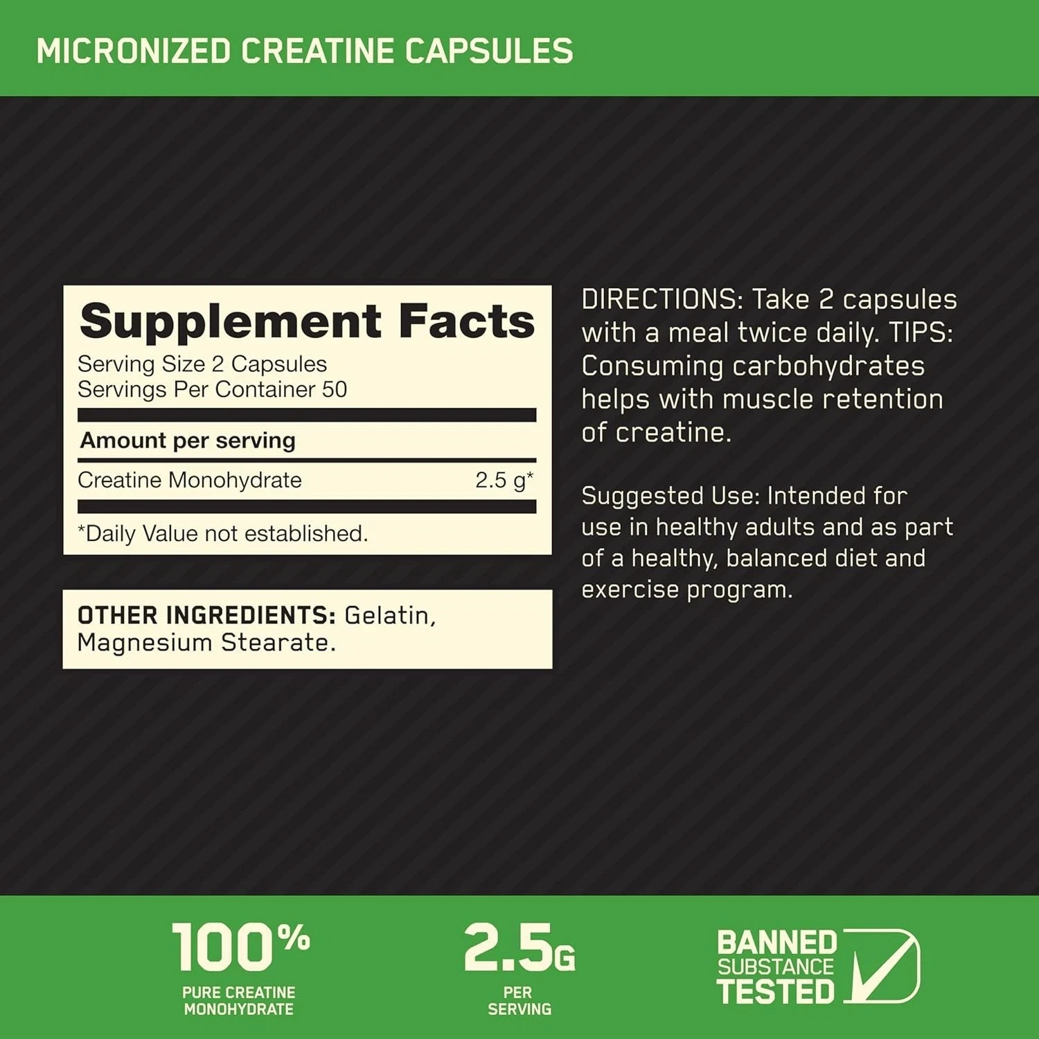 Optimum Nutrition Micronized Creatine Monohydrate Capsules, Keto Friendly