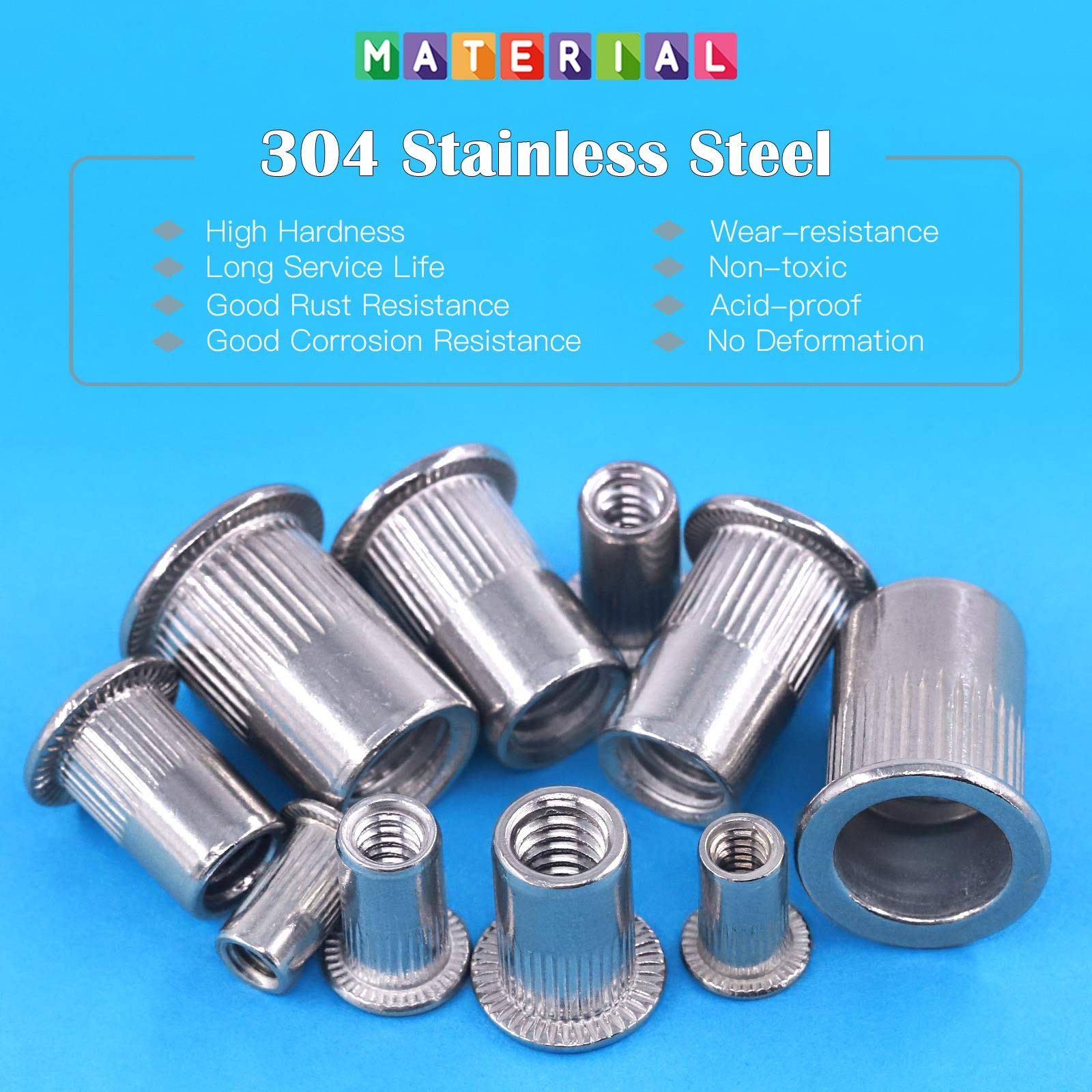 50 PCS #1024 UNC 304 Stainless Steel Rivet Nuts Flat Head Threaded Insert