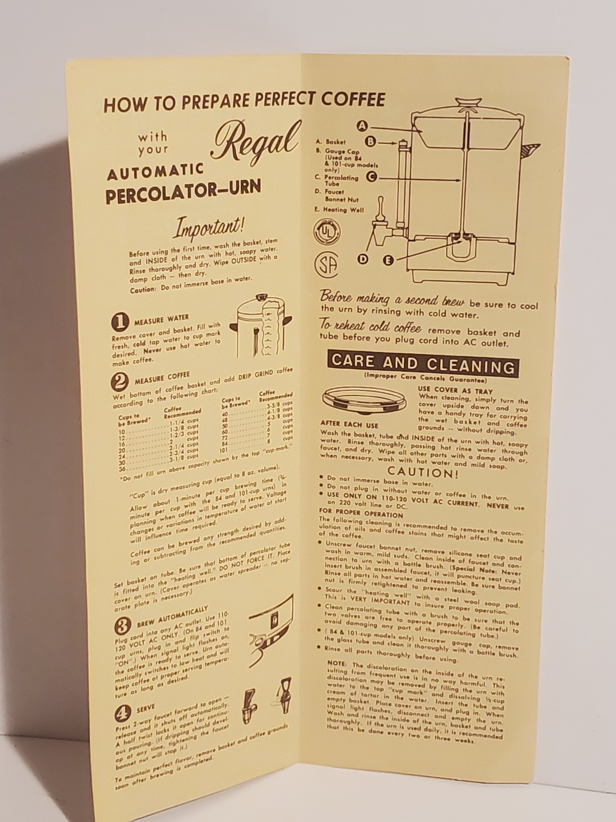 VINTAGE REGAL WARE AUTOMATIC COFFEE PERCOLATOR URN PAMPHLET INSTRUCTIONS SERVICE