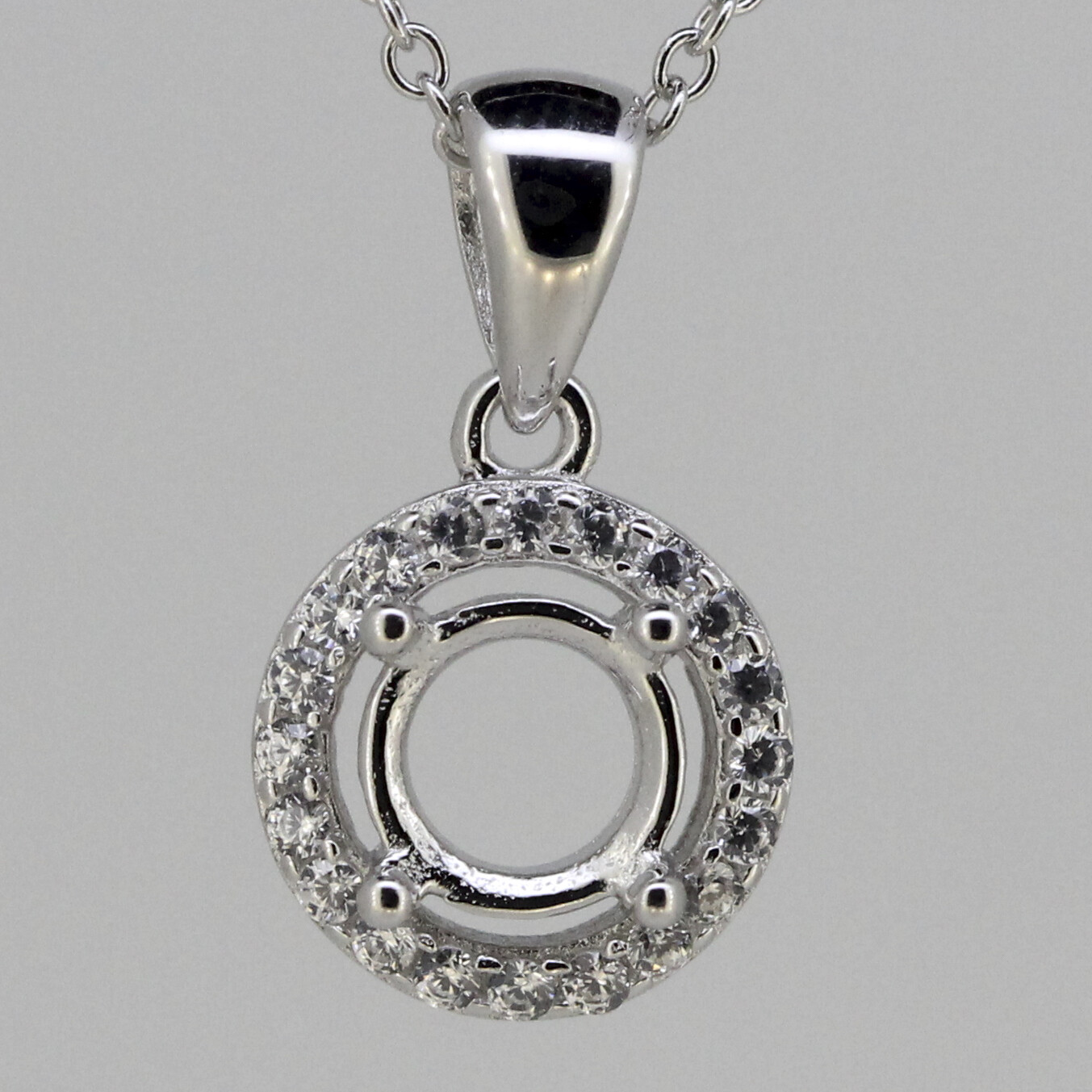 Sterling Silver Semi Mount Pendant Setting Round RD 6x6mm Halo with CZ L025P009C