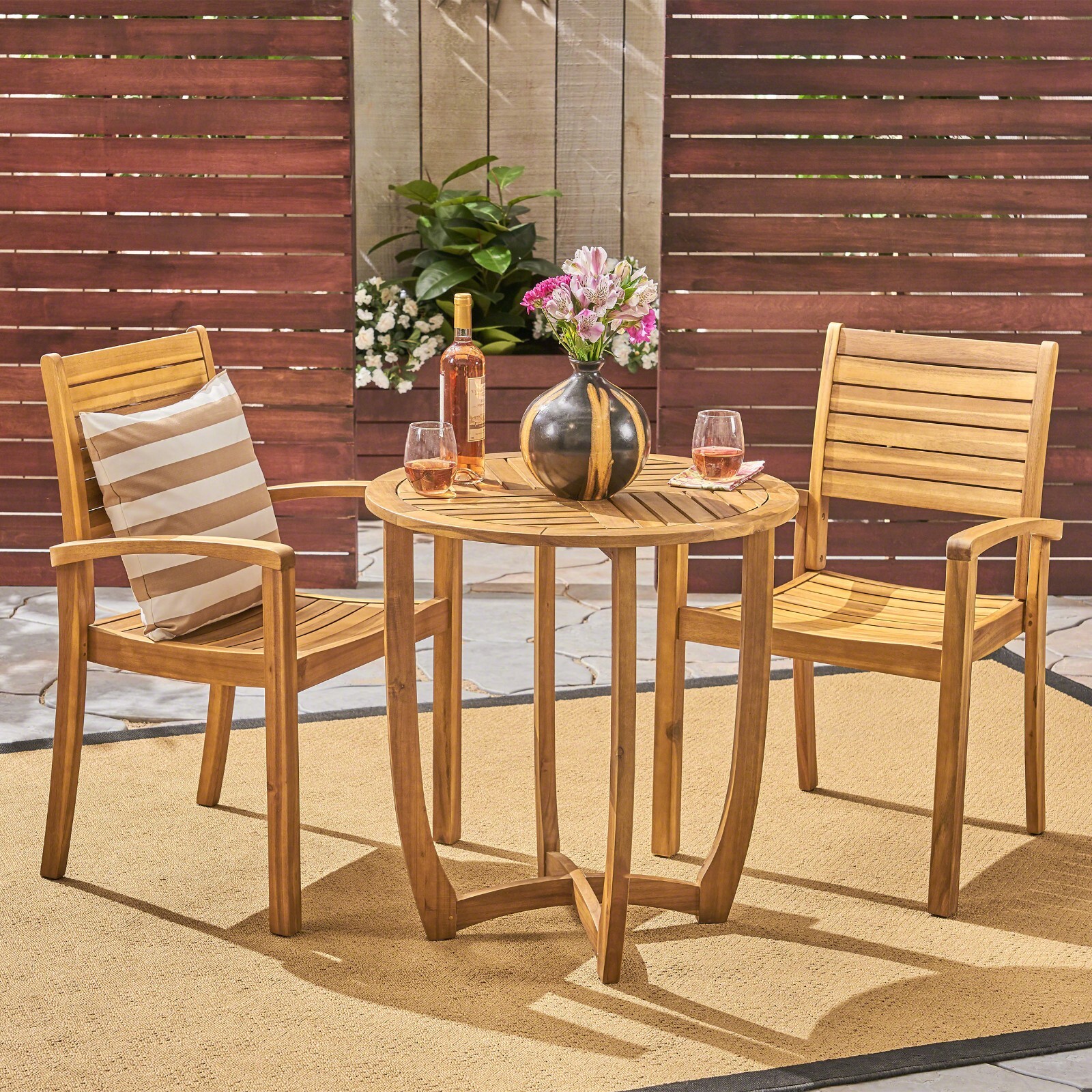 Cathy Outdoor 2-Seater Acacia Wood Bistro Set