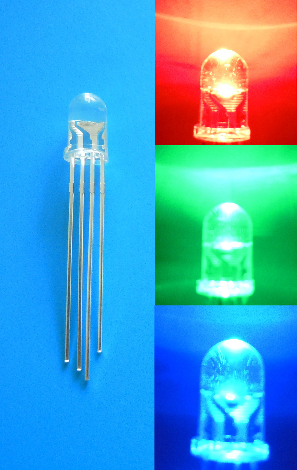 20Pcs 5mm Red / Blue / Green RGB 4 Pin Water Clear LED Common Cathode