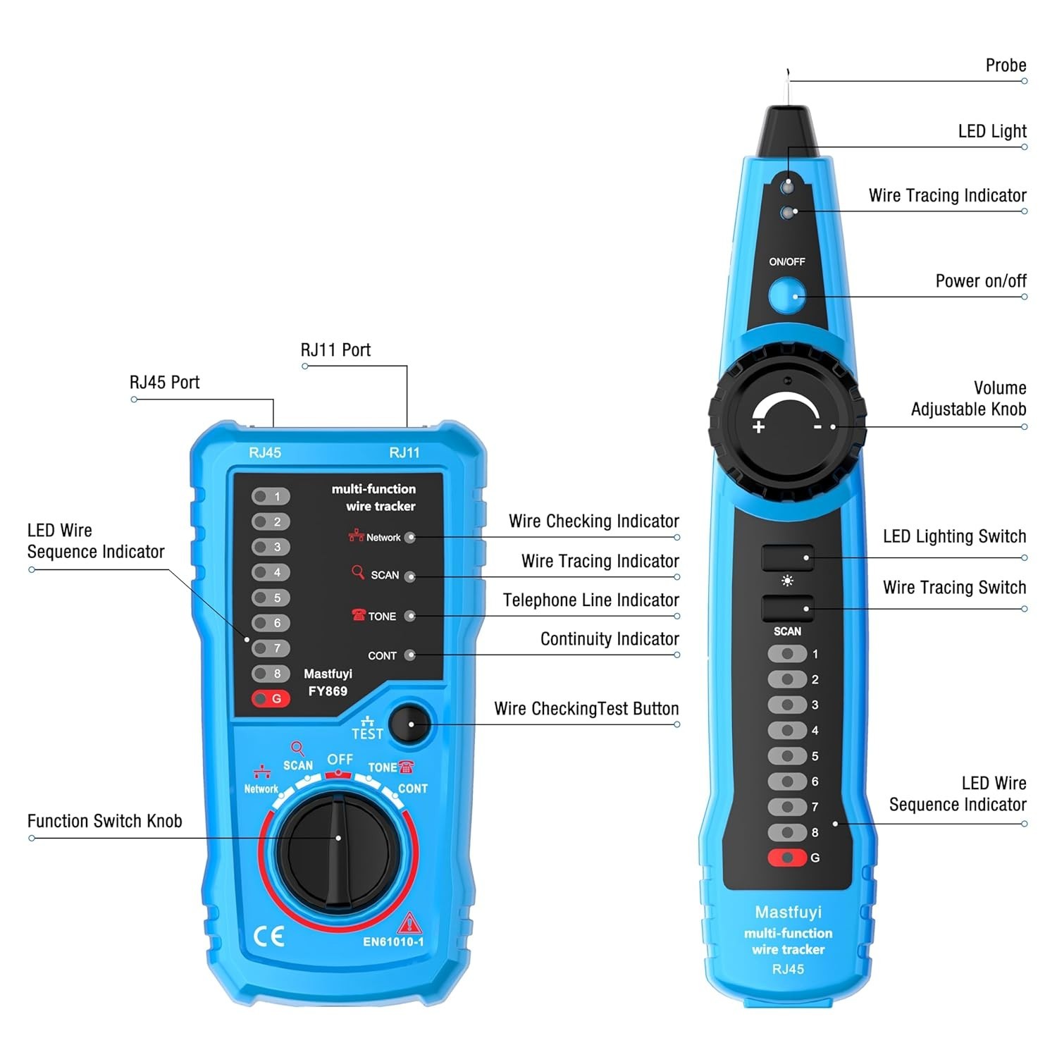 Multifunction Network Cable Tester & Line Finder for RJ11/RJ45 - Portable Design