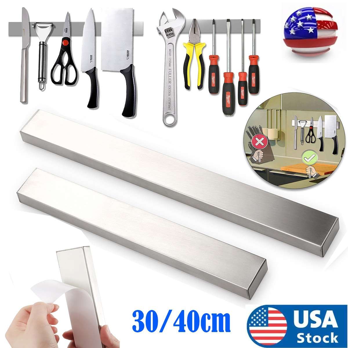 Stainless Steel Magnetic Knife Bar Extra Strong Magnet Knife Holder 12"-16"