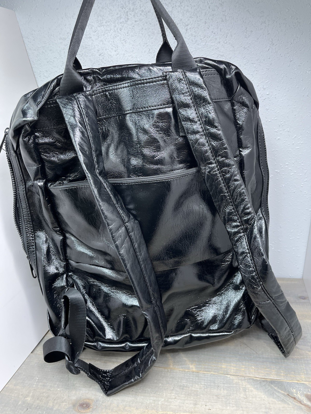 Fabletics The Minimalist Backpack in Black Shine EUC