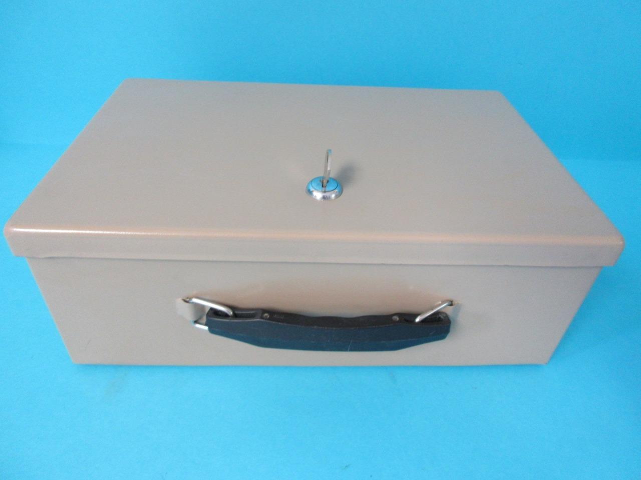 Rockway Metal Productions Lock Box 13x8 Tan W/ Key Heavy duty for cash Security