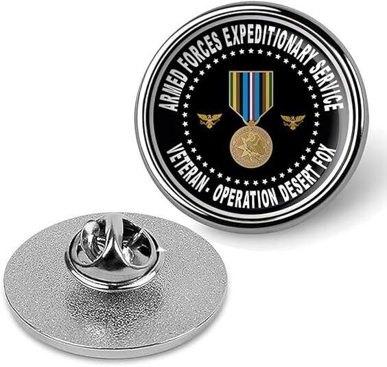 Silver Armed Forces Expeditionary Service Veteran Operation Desert Fox Lapel Pin