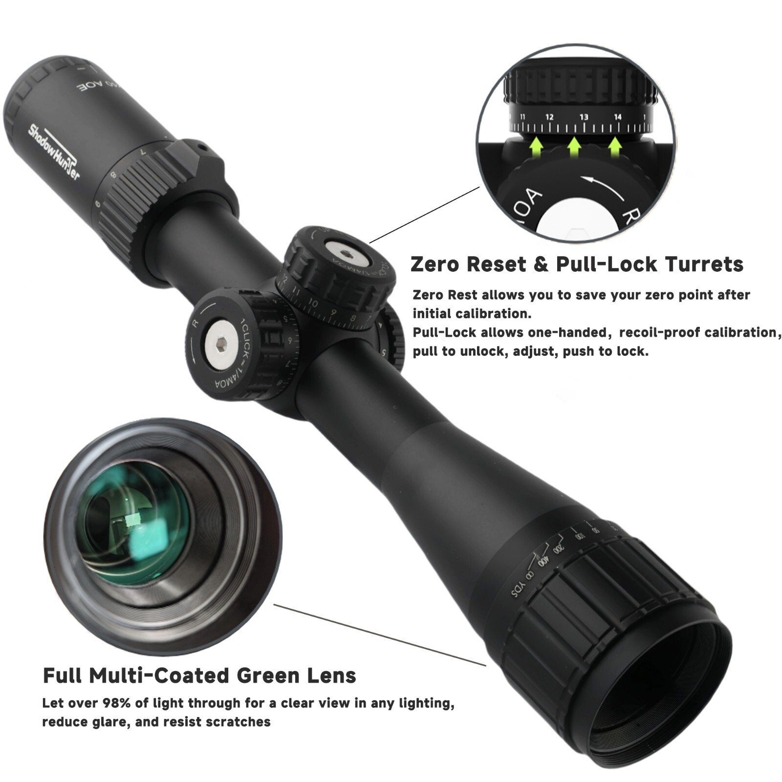 3-9x40 AO Rifle Scope for Hunt, with 30mm Tube, Zero Reset & Parallax Adjustment