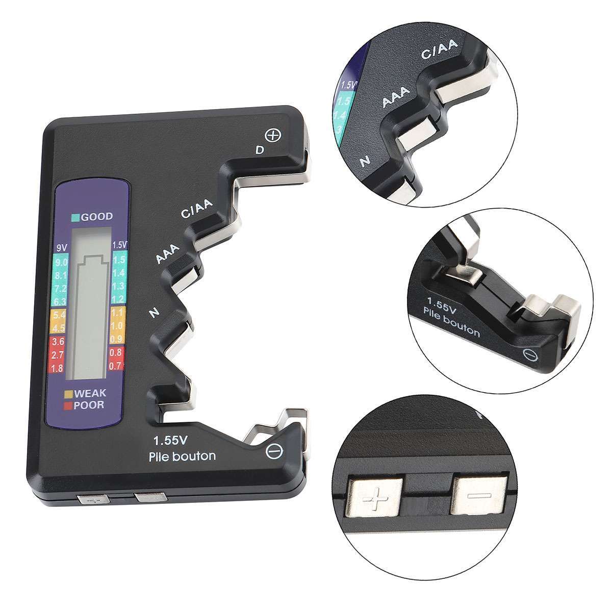 Digital LCD Battery Tester Universal Volt Checker AAA AA C D 9V & Button Cell