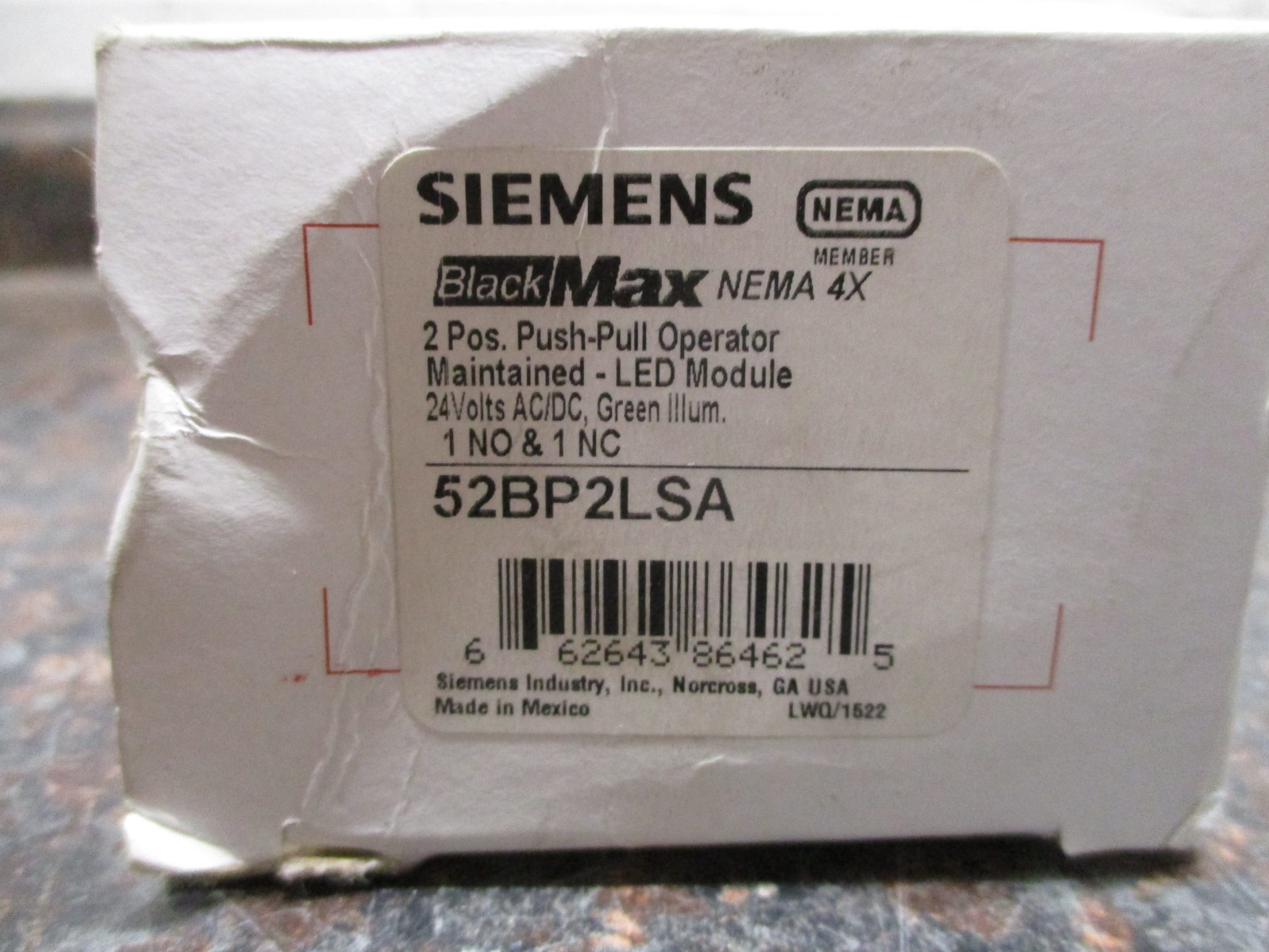 NEW Siemens 52BP2LSA Push Pull Operator Led Module GREEN FREE SHIPPING
