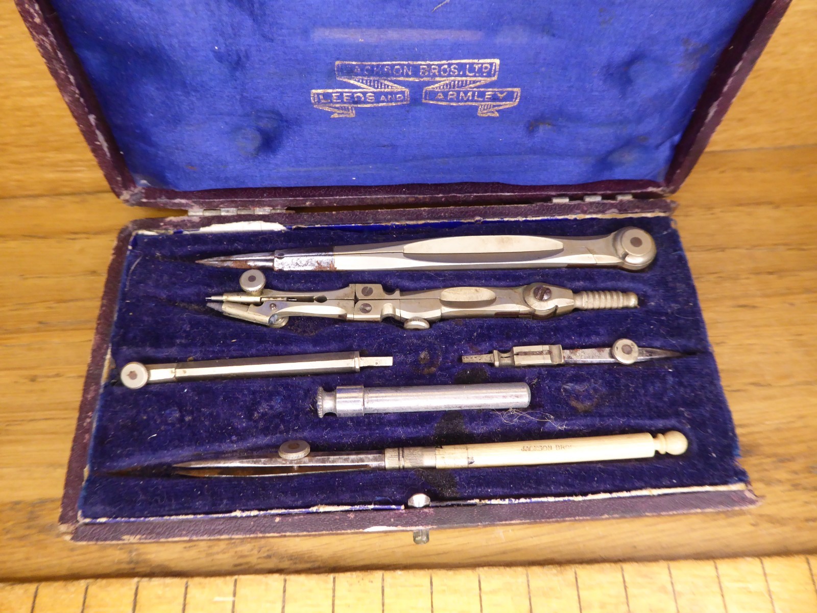 Antique Jackson Bros Drawing Set / Geometry Set .Cased Jackson Bros Compass set